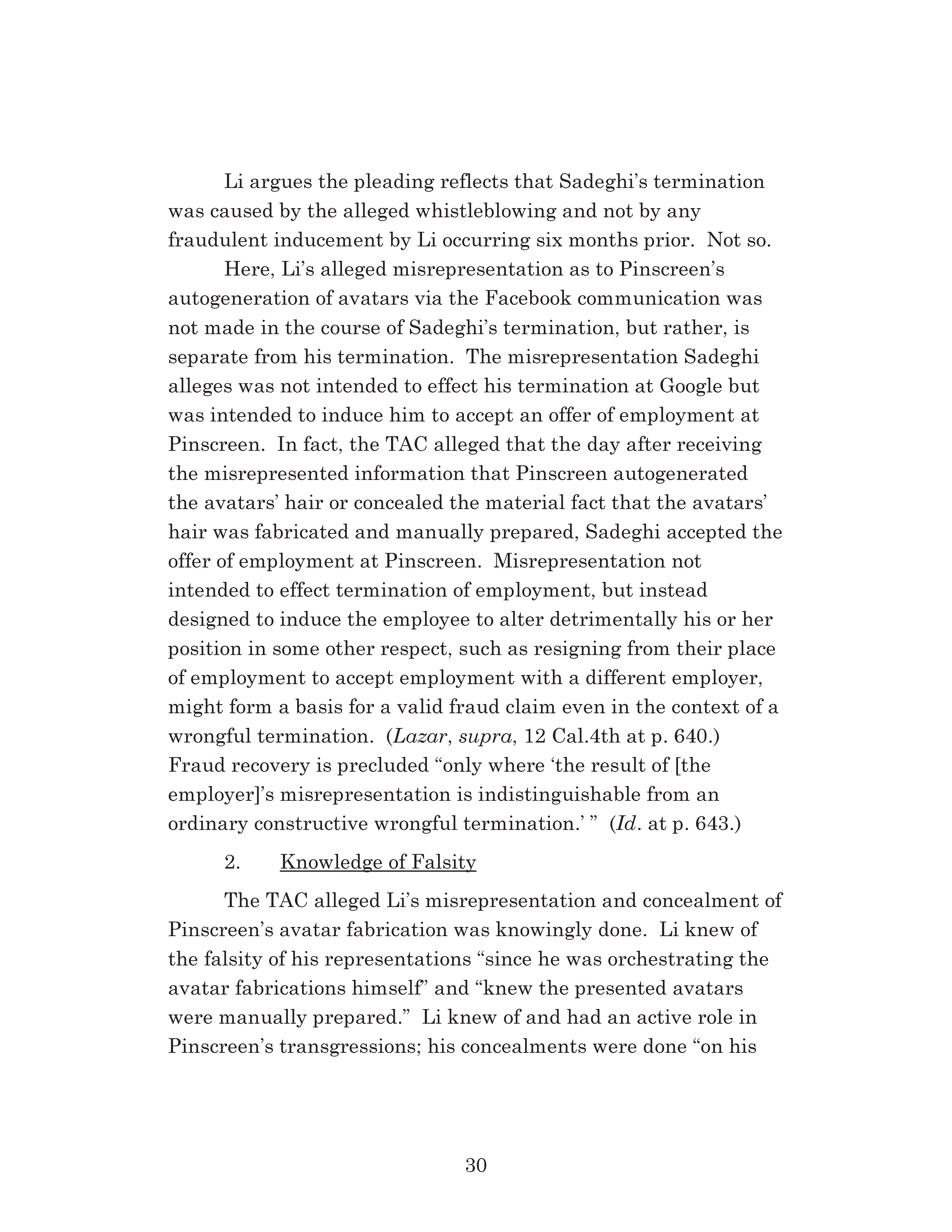 Appellate Court's Opinion Upholding Sadeghi's Claims for Fraud, Battery and IIED Against Li Page 30