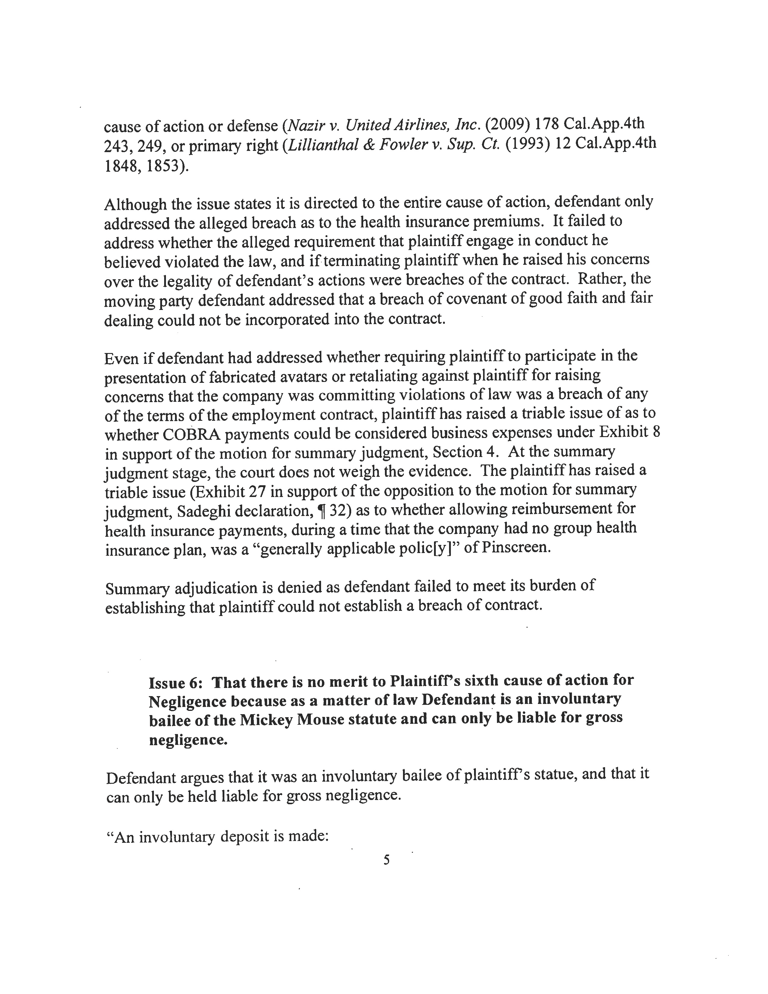 Court Ruling on Pinscreen's and Hao Li's Motion for Summary Judgment - Full Page 5