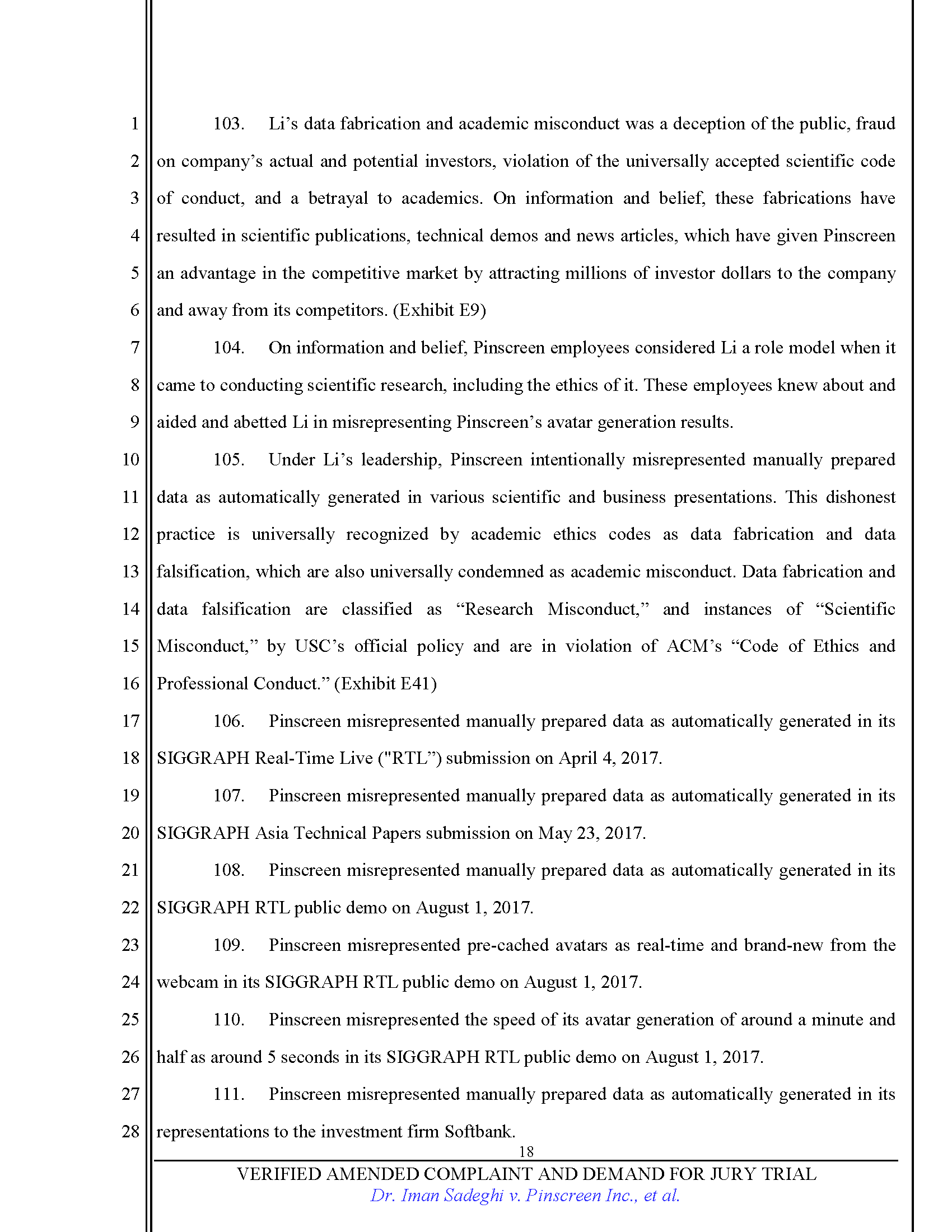 First Amended Complaint (FAC) Page 18