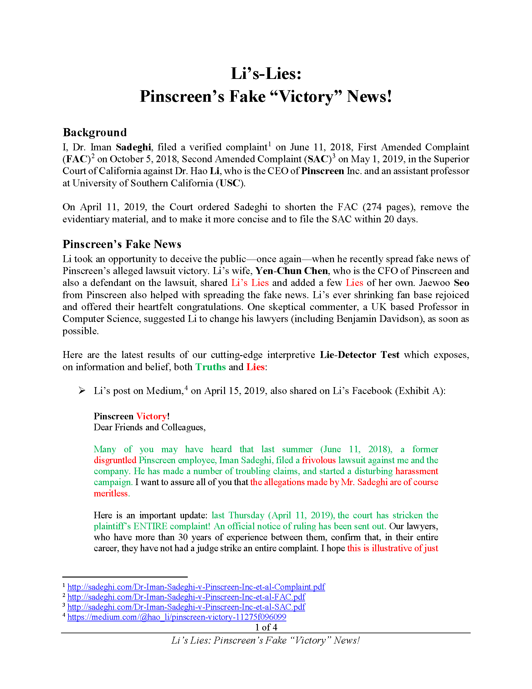 Pinscreen's Fake 'Victory' News! Page 1