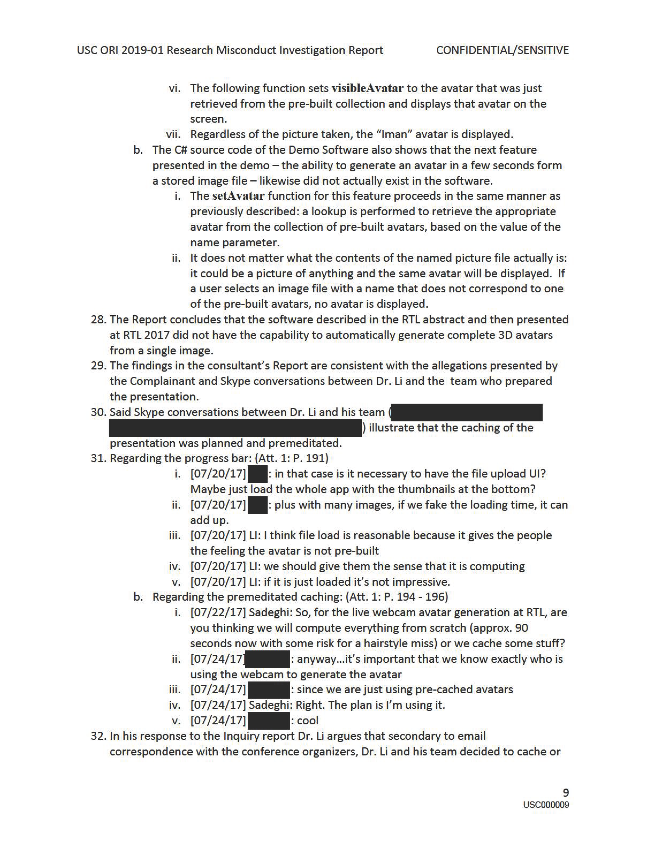 USC's Investigation Report re Hao Li's and Pinscreen's Scientific Misconduct at ACM SIGGRAPH RTL 2017 [Summary] Page 11