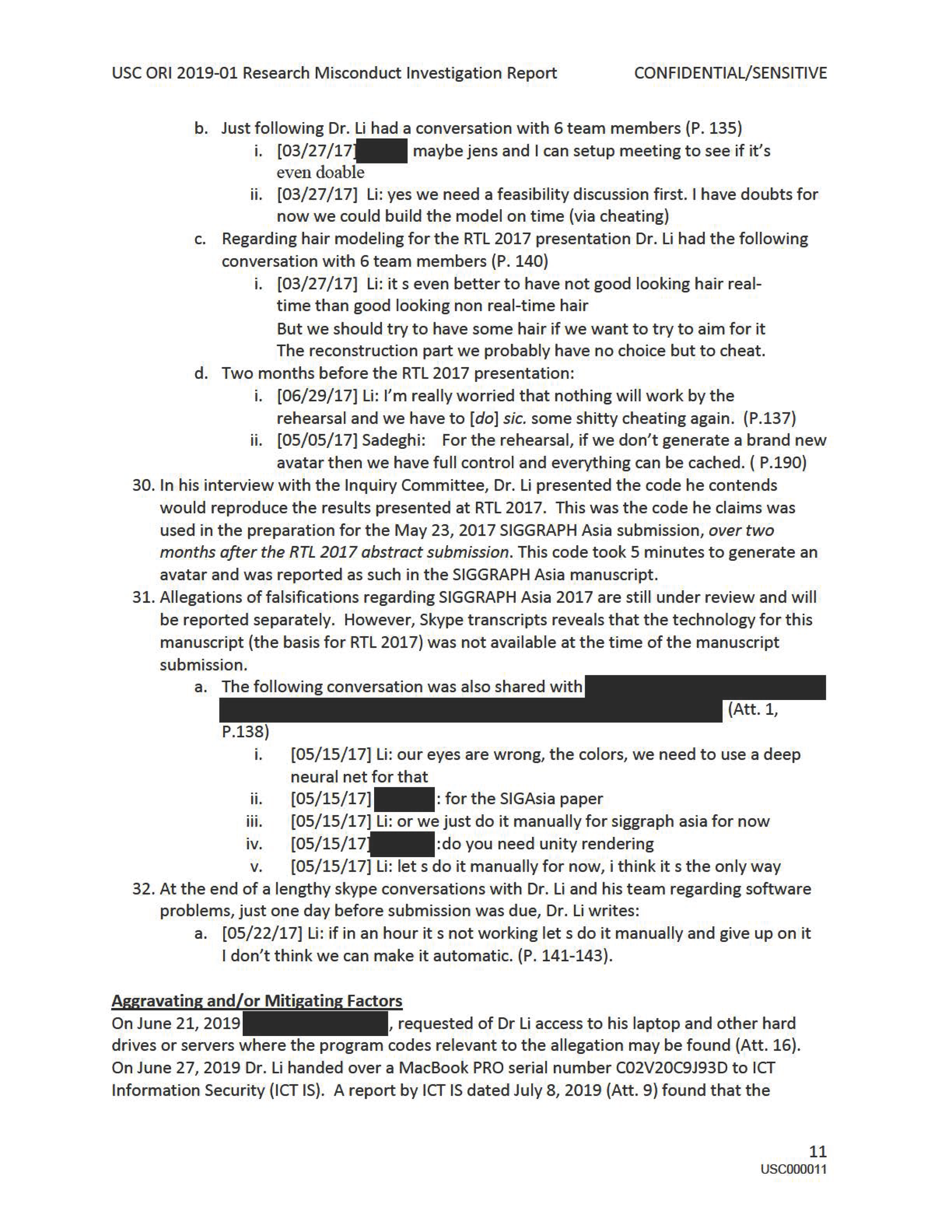 USC's Investigation Report re Hao Li's and Pinscreen's Scientific Misconduct at ACM SIGGRAPH RTL 2017 [Summary] Page 13