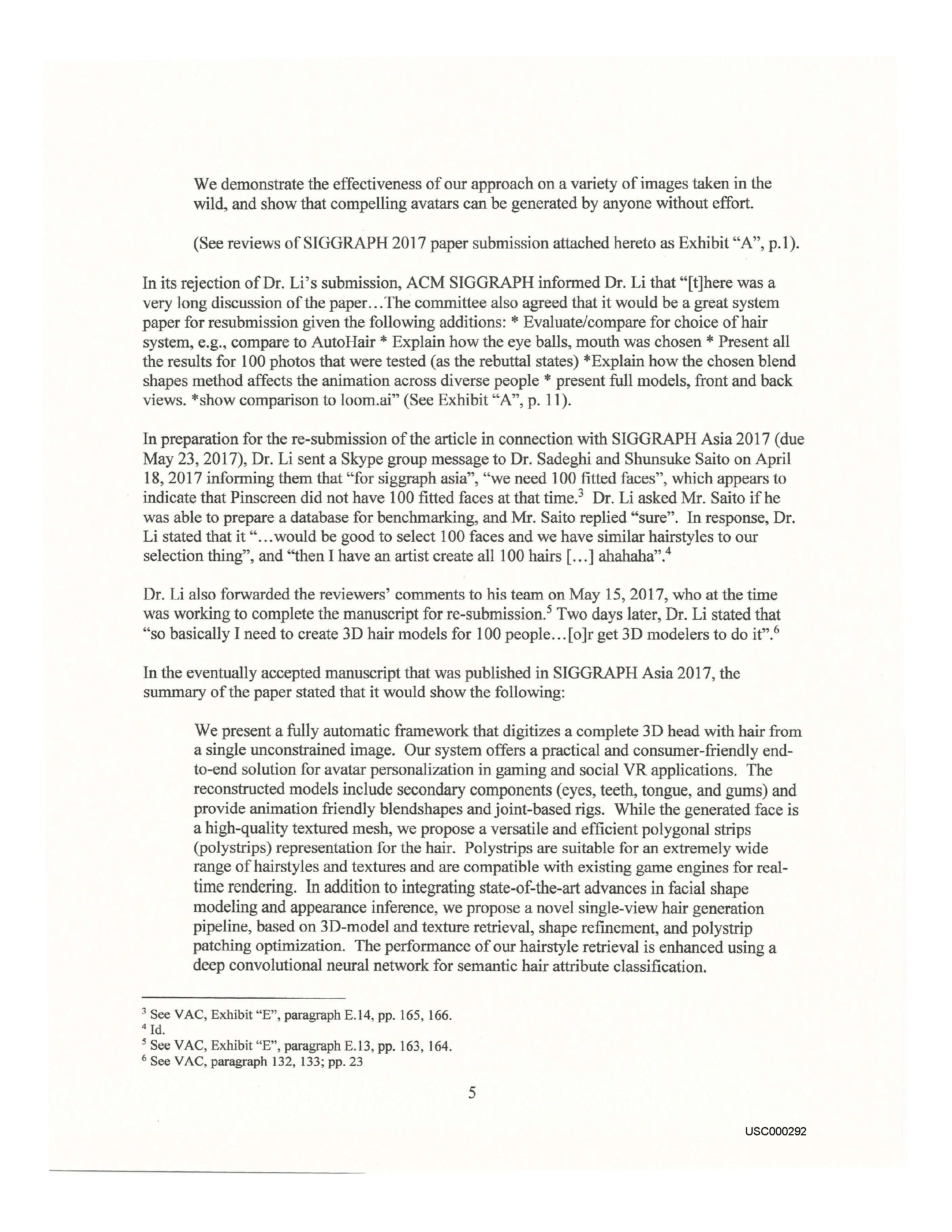 USC's Investigation Report re Hao Li's and Pinscreen's Scientific Misconduct at ACM SIGGRAPH RTL 2017 [Summary] Page 22