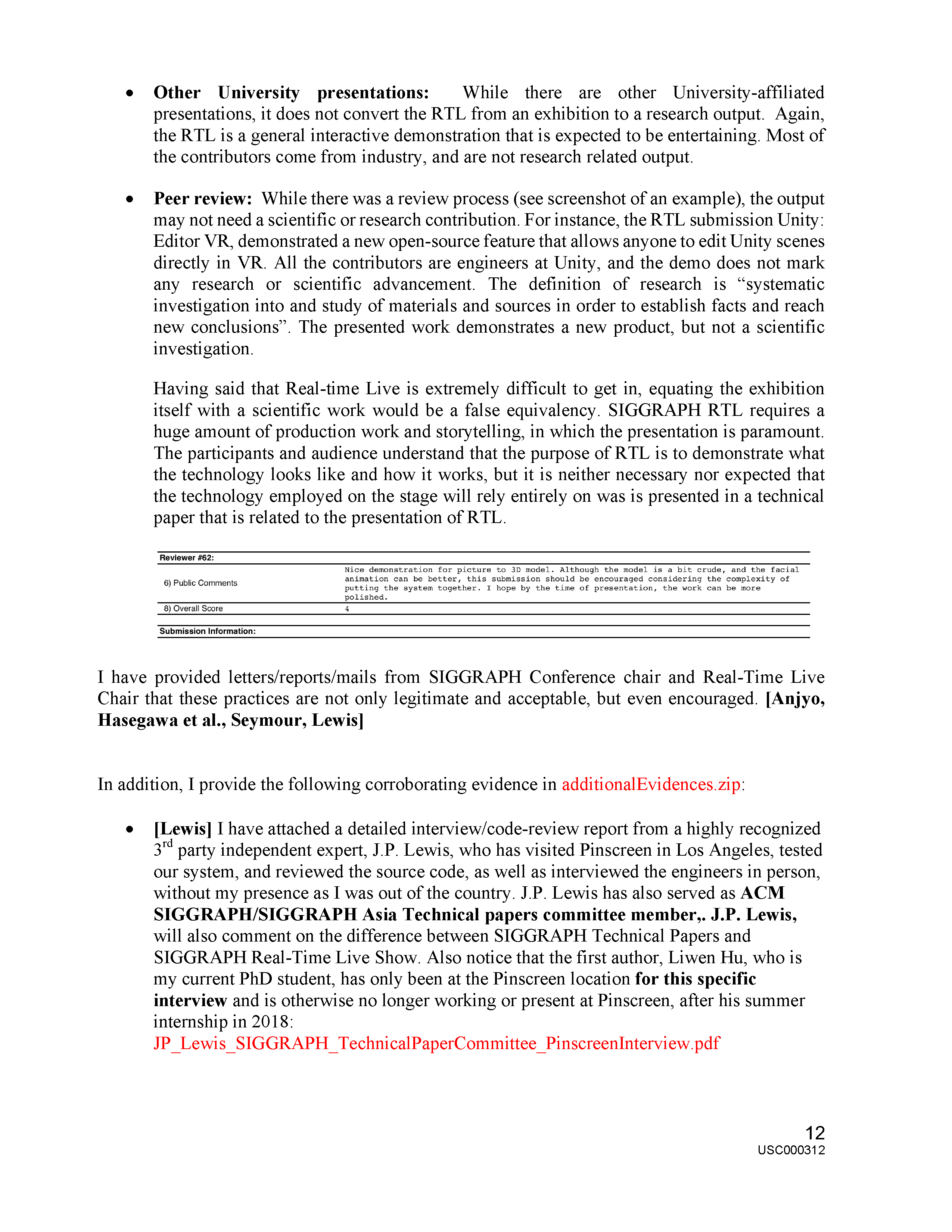 USC's Investigation Report re Hao Li's and Pinscreen's Scientific Misconduct at ACM SIGGRAPH RTL 2017 - Summary Page 42