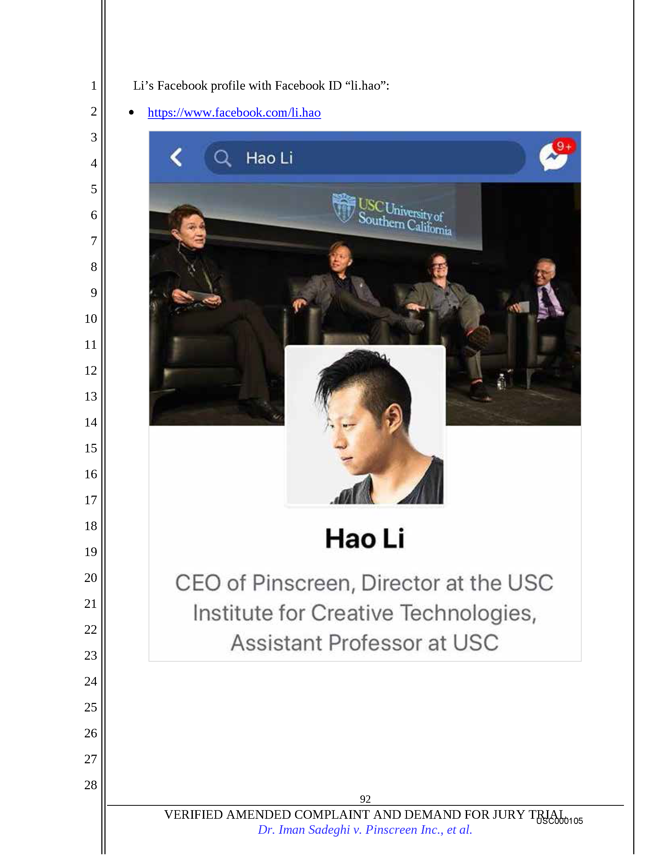 USC's Investigation Report re Hao Li's and Pinscreen's Scientific Misconduct at ACM SIGGRAPH RTL 2017 - Full Report Page 107