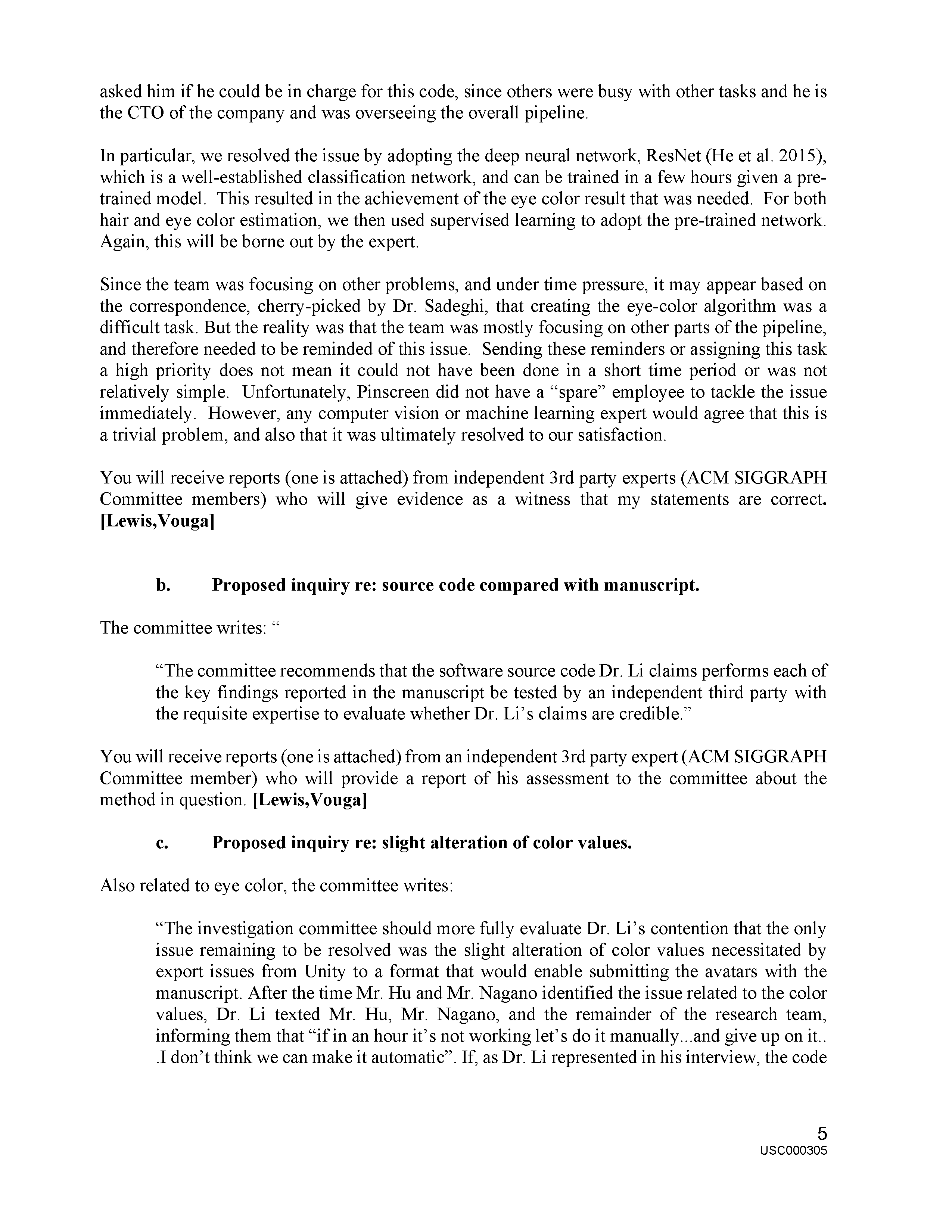 USC's Investigation Report re Hao Li's and Pinscreen's Scientific Misconduct at ACM SIGGRAPH RTL 2017 - Full Report Page 307