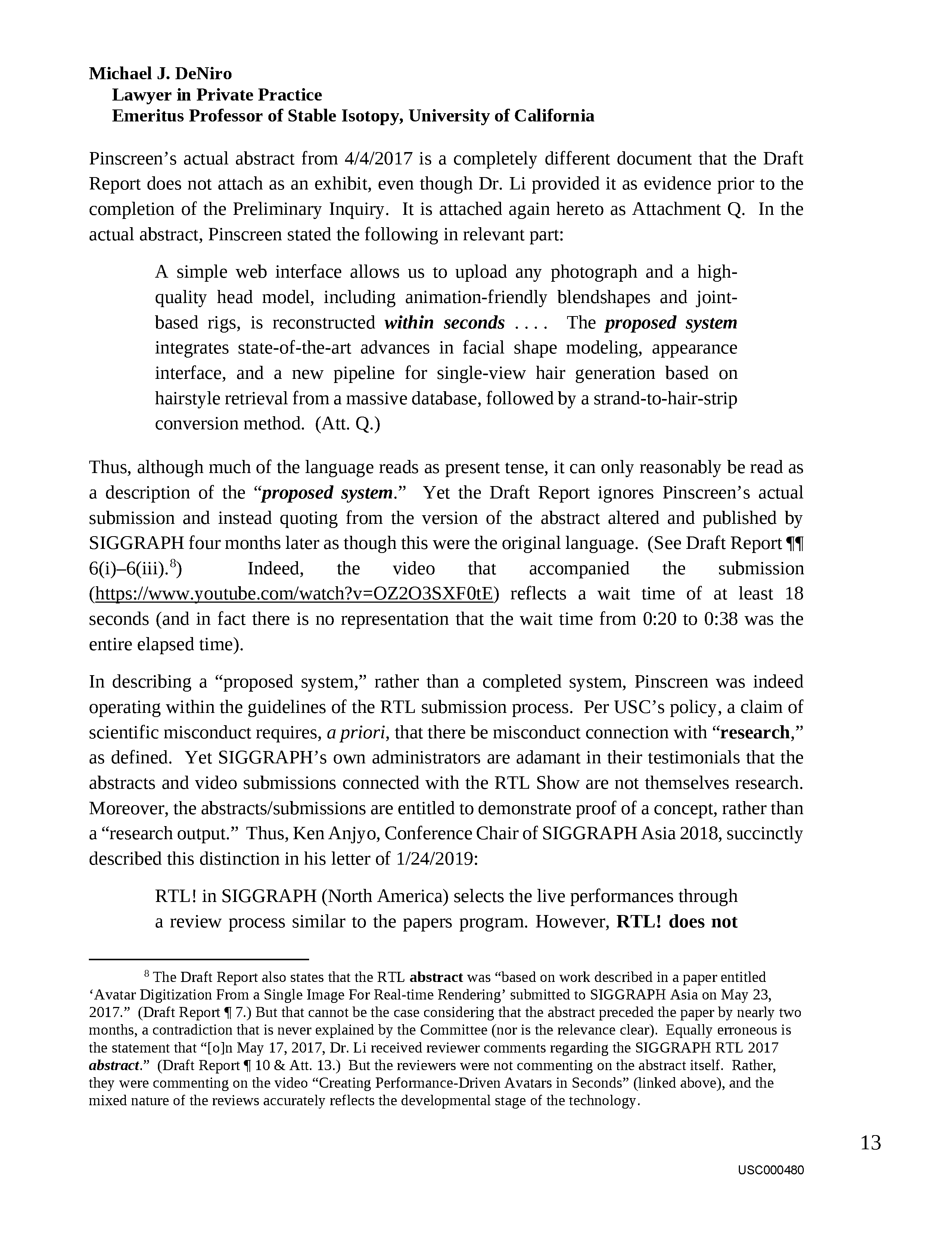 USC's Investigation Report re Hao Li's and Pinscreen's Scientific Misconduct at ACM SIGGRAPH RTL 2017 - Full Report Page 482