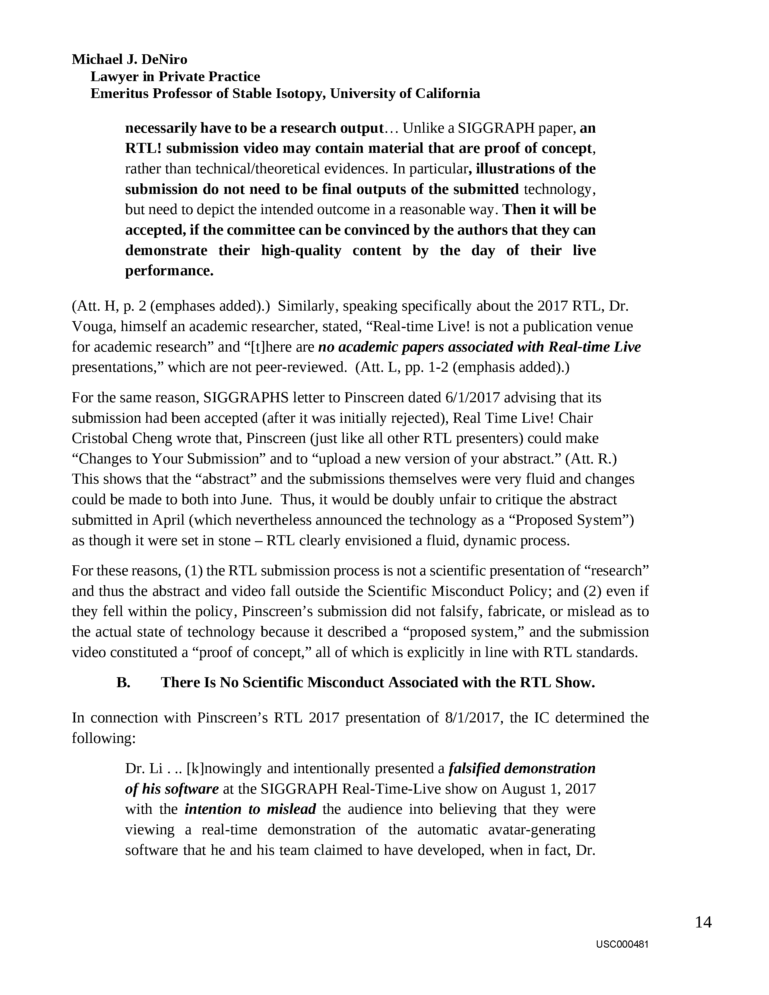 USC's Investigation Report re Hao Li's and Pinscreen's Scientific Misconduct at ACM SIGGRAPH RTL 2017 - Full Report Page 483
