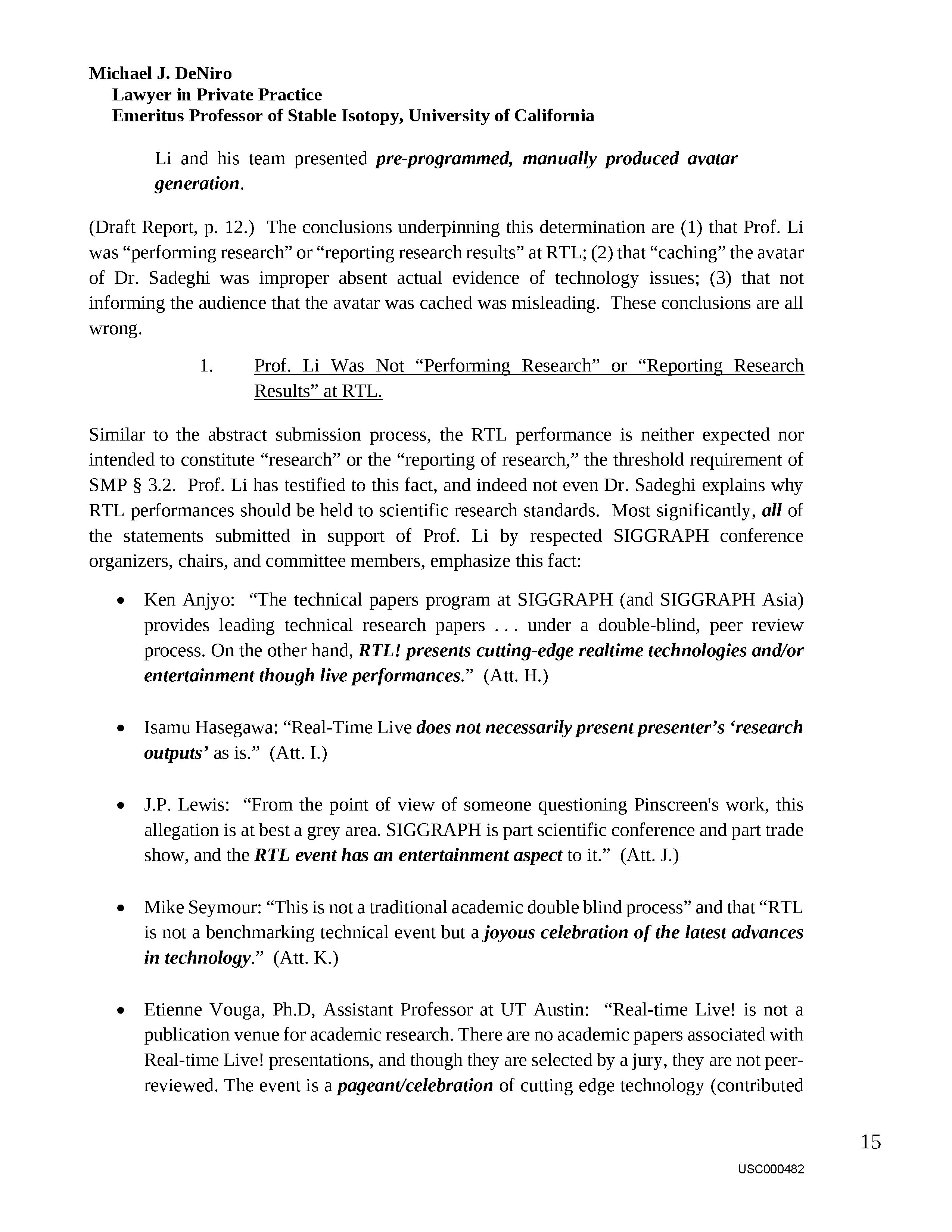 USC's Investigation Report re Hao Li's and Pinscreen's Scientific Misconduct at ACM SIGGRAPH RTL 2017 - Full Report Page 484