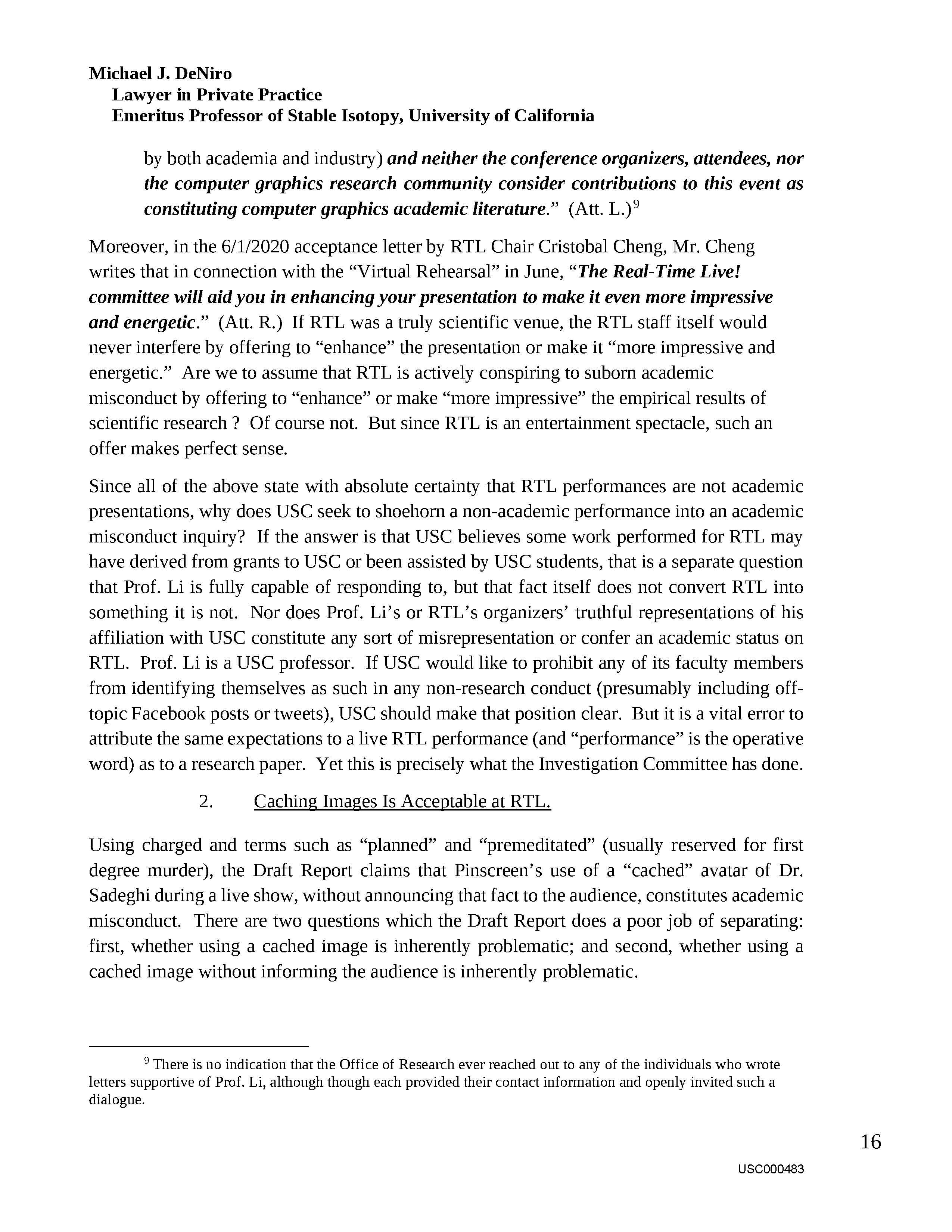 USC's Investigation Report re Hao Li's and Pinscreen's Scientific Misconduct at ACM SIGGRAPH RTL 2017 - Full Report Page 485