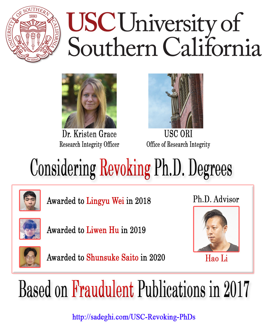USC Is Considering Revoking Doctorate Degrees Awarded Based on Fraudulent Publications
