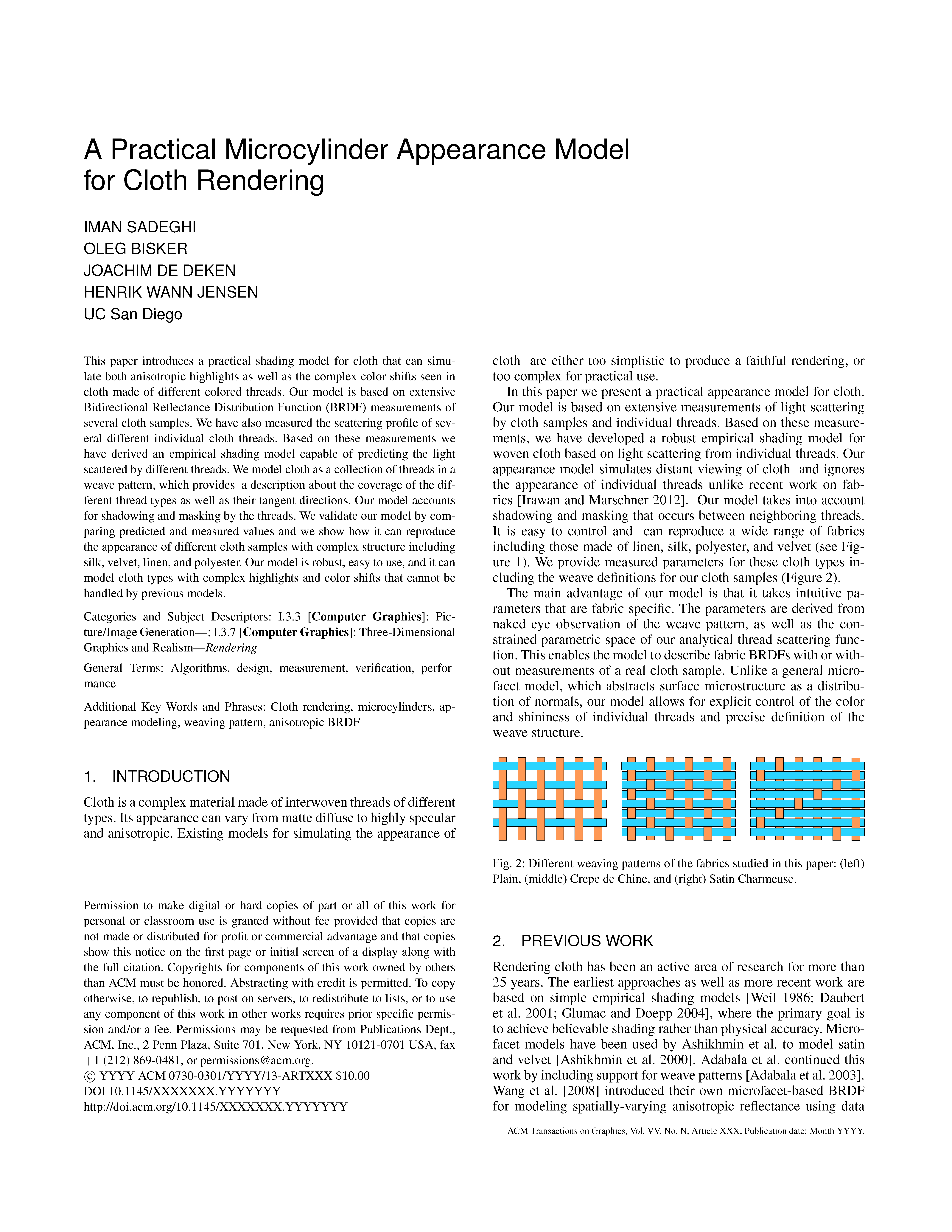 A Practical Microcylinder Appearance Model for Cloth Rendering Page 1