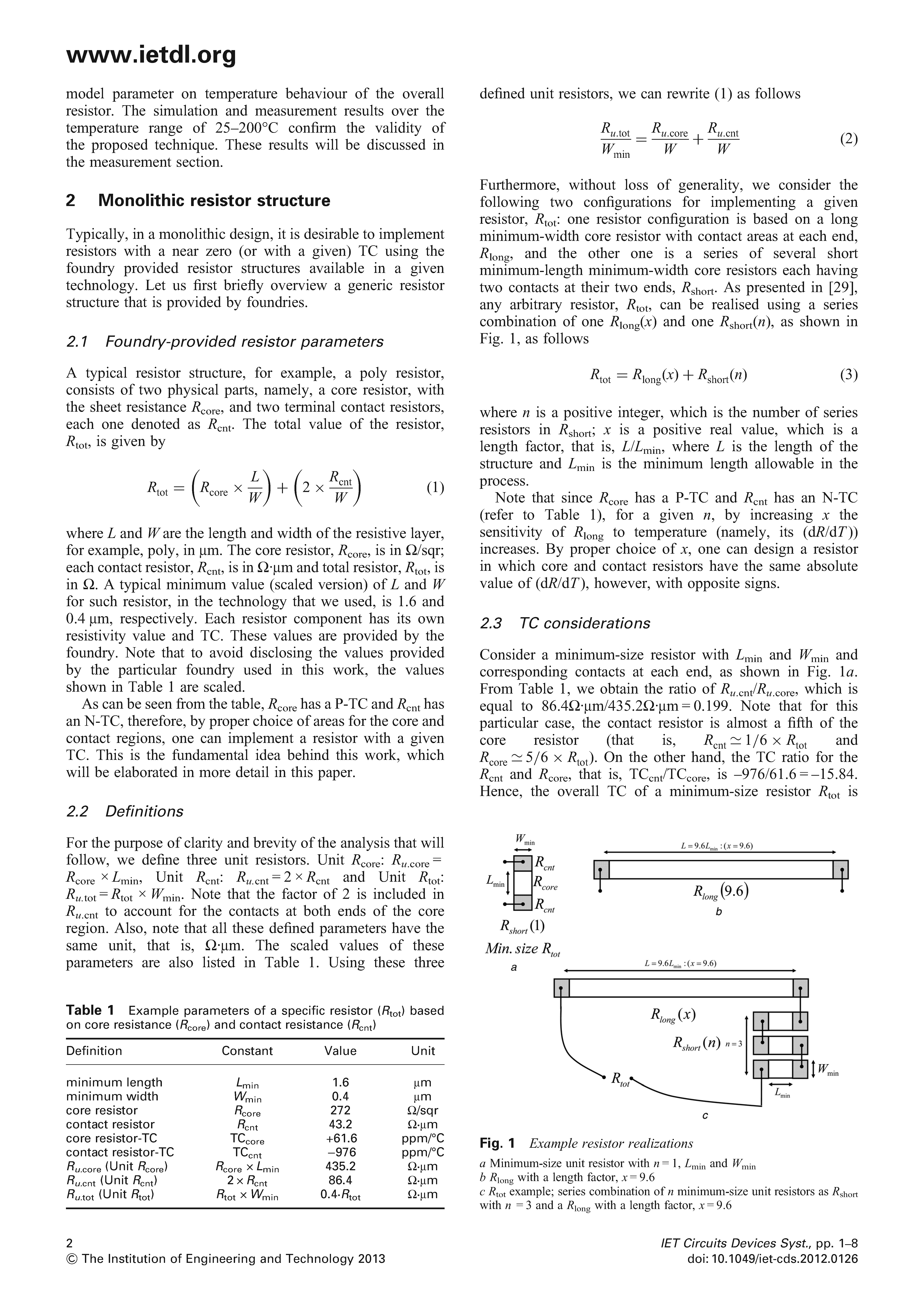 Analysis and Design of Monolithic Resistors with a Desired Temperature Coefficient Using Contacts Page 2