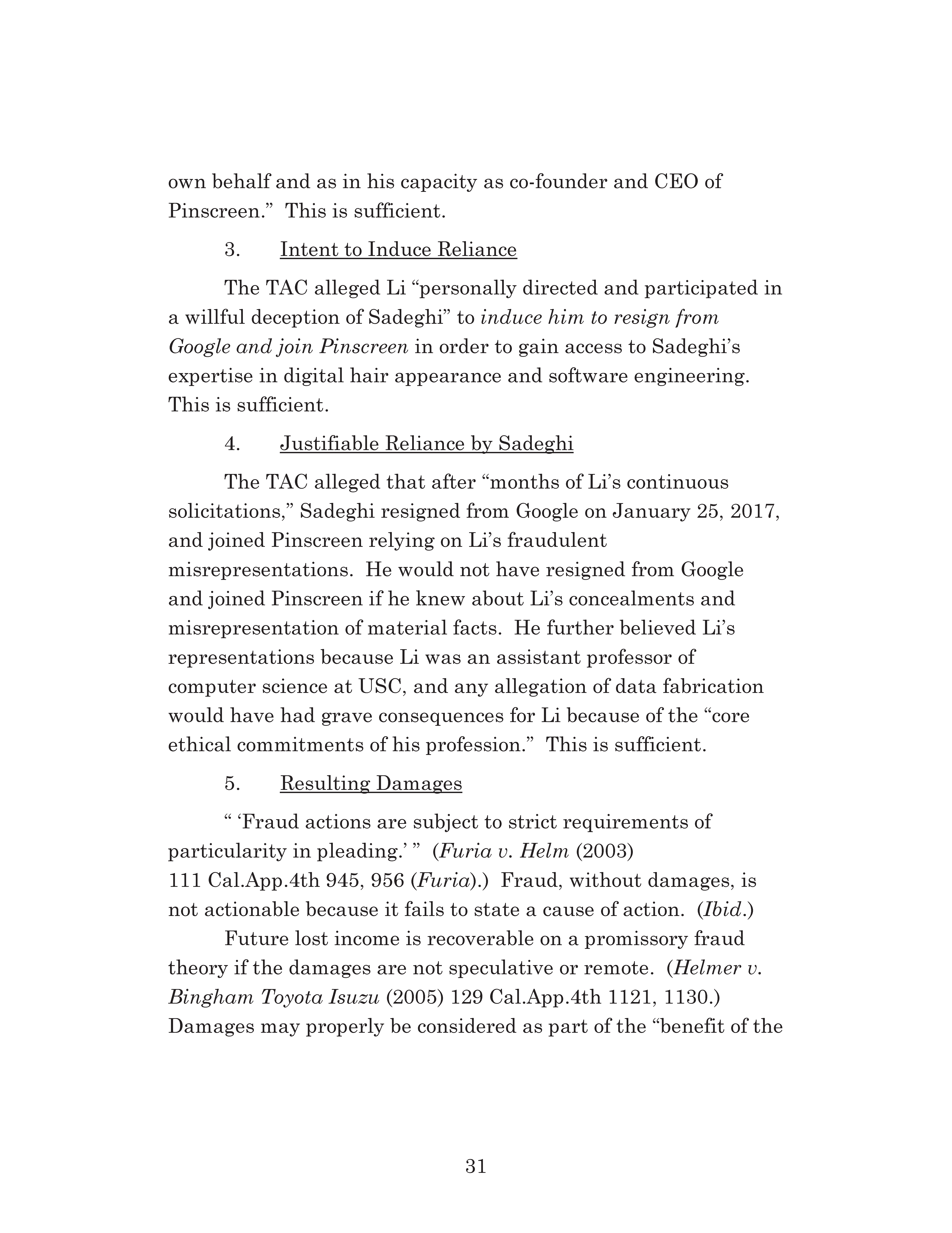 Appellate Court's Opinion Upholding Sadeghi's Claims for Fraud, Battery and IIED Against Li Page 31