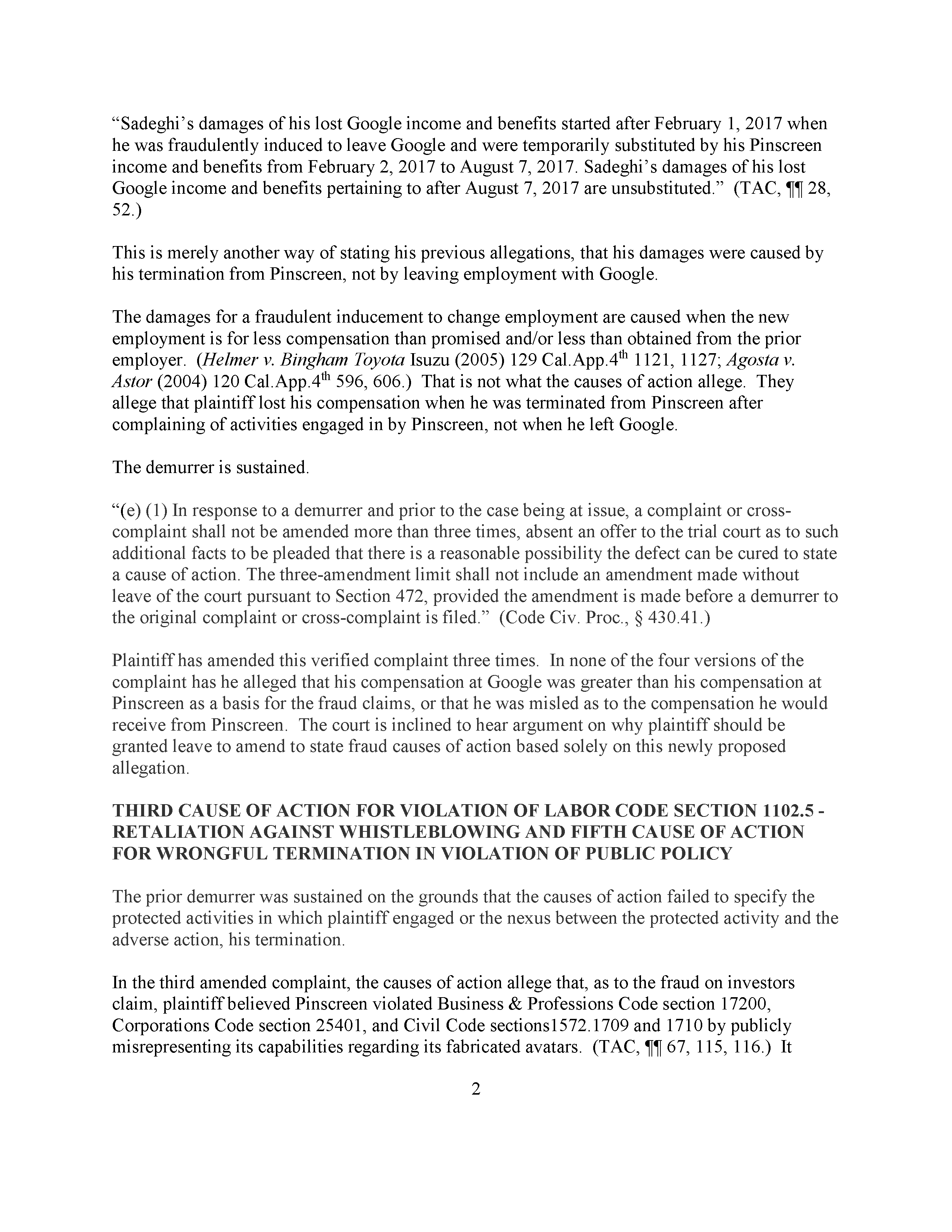 Court Ruling on Pinscreen's and Hao Li's Demurrer to the TAC - Full Page 2