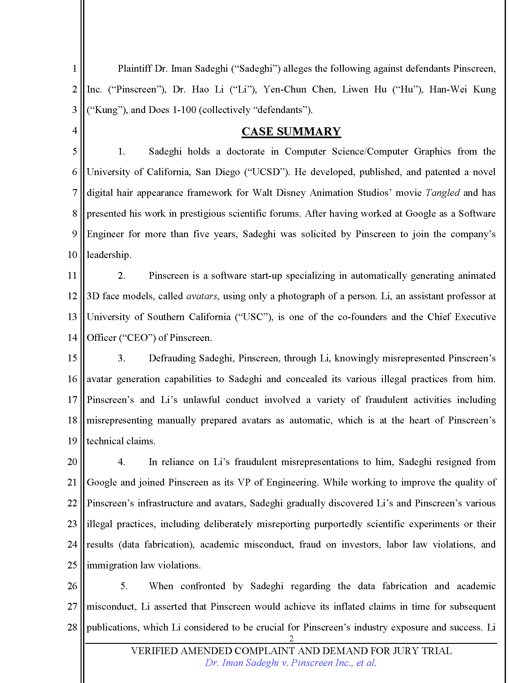 First Amended Complaint (FAC) Page 2