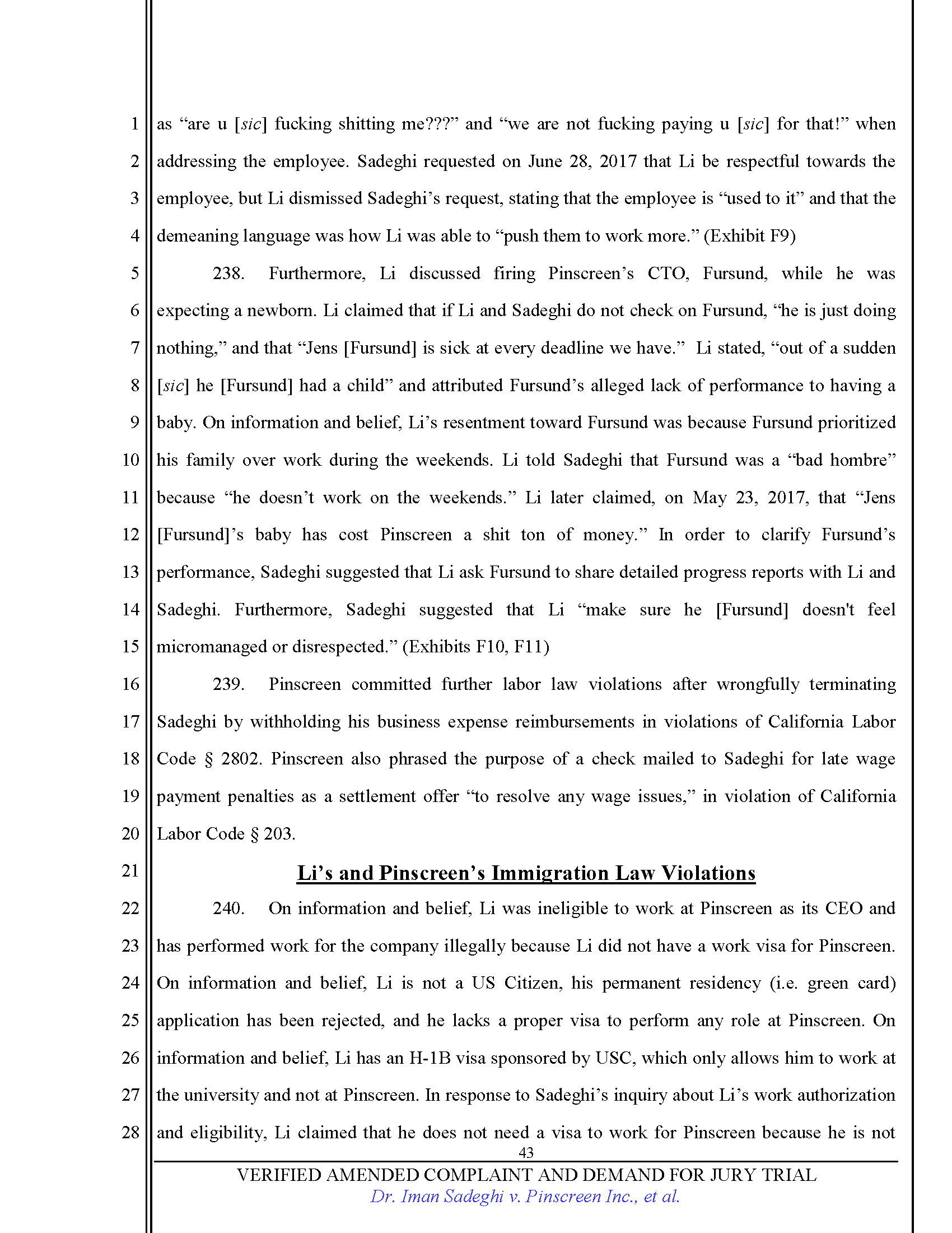 First Amended Complaint (FAC) Page 43