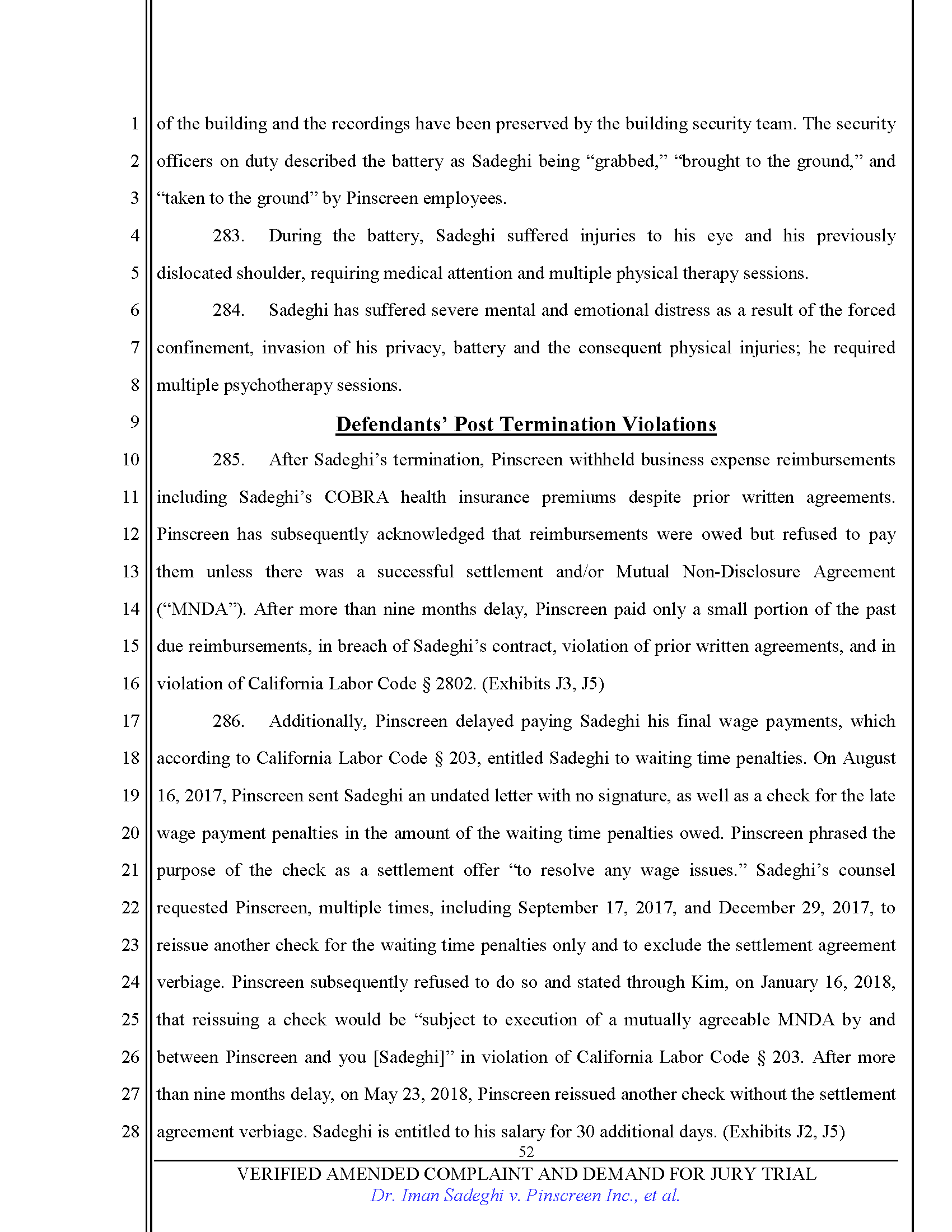First Amended Complaint (FAC) Page 52