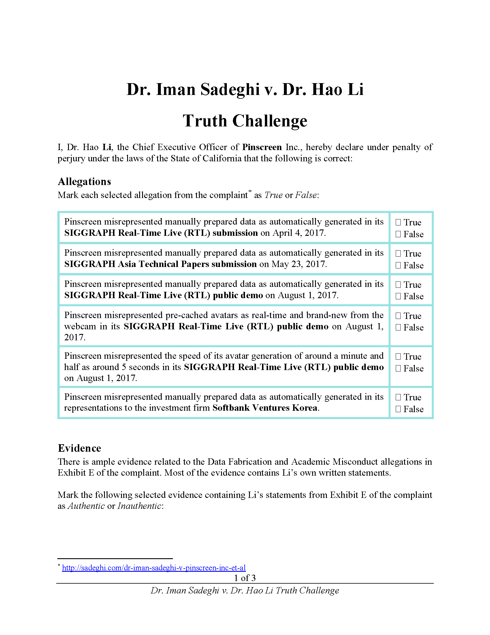 Dr. Iman Sadeghi v. Dr. Hao Li Page 2