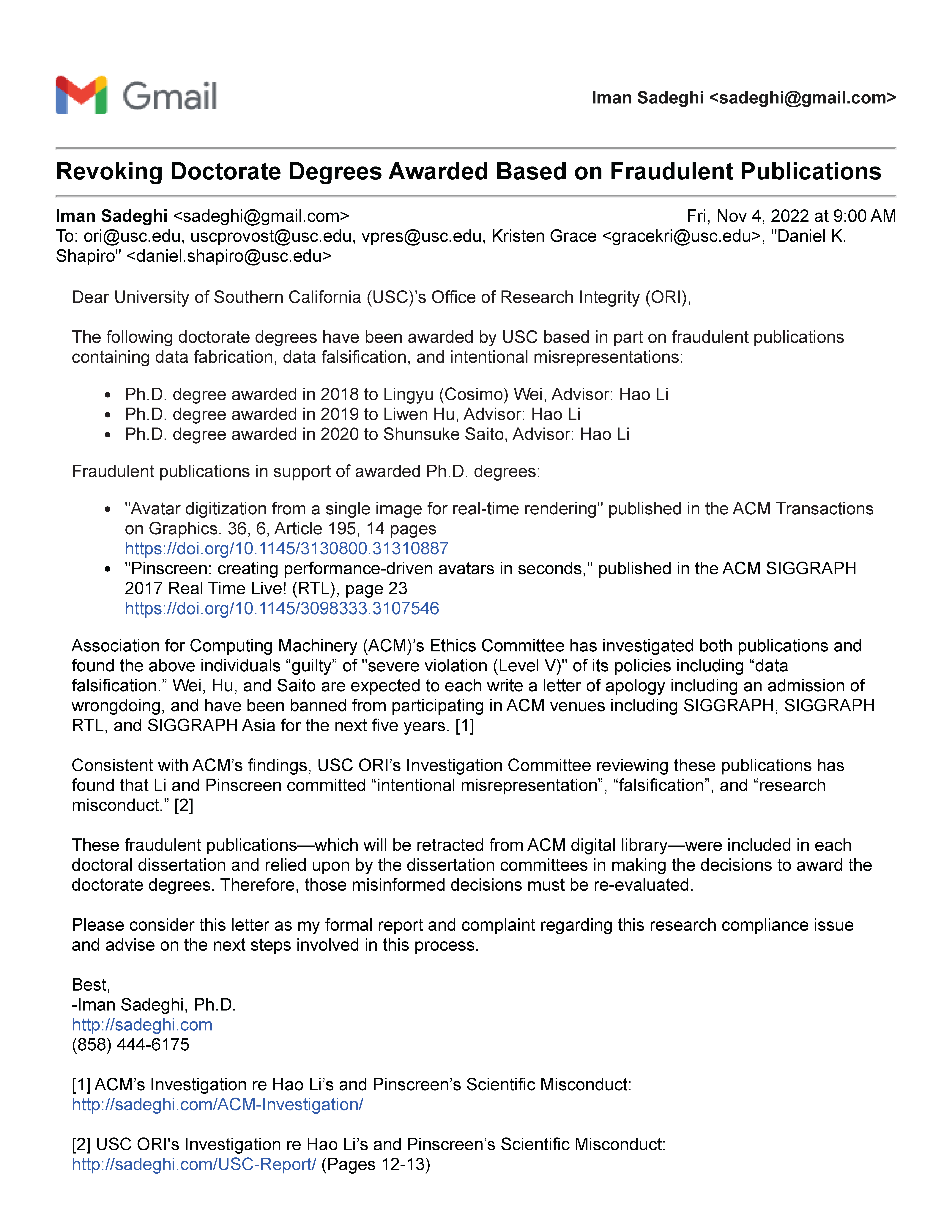 USC Is Considering Revoking Doctorate Degrees Awarded Based on Fraudulent Publications Page 1